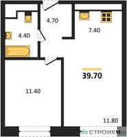 Планировка однокомнатной(квартира) площадью 39.7 квадратных метров в “Жилые кварталы Белый Град”