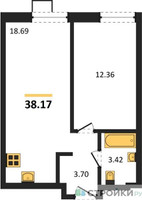 Планировка однокомнатной(квартира) площадью 39.87 квадратных метров в “ЖК Квартал Тетрис”