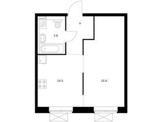 Планировка однокомнатной(квартира) площадью 33.3 квадратных метров в ЖК “ЖК Люблинский парк”