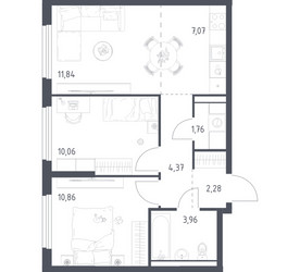Планировка двухкомнатной(квартира) площадью 52.2 квадратных метров в ЖК “ЖК Пригород Лесное”
