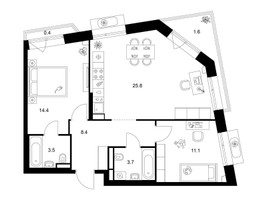 Планировка двухкомнатной(квартира) площадью 68.9 квадратных метров в “ЖК Саларьево парк”