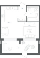 Планировка однокомнатной(квартира) площадью 37.3 квадратных метров в “ЖК Равновесие”