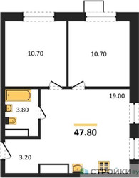 Планировка двухкомнатной(квартира) площадью 47.8 квадратных метров в ЖК “ЖК ЭкоБунино (Южное Бунино)”