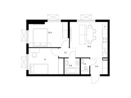 Планировка двухкомнатной(квартира) площадью 49.7 квадратных метров в “ЖК Яуза Парк (Мытищи)”