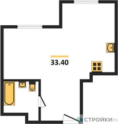 Планировка однокомнатной(квартира) площадью 33.4 квадратных метров в “ЖК Радость (Радумля Парк)”