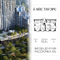 Планировка трехкомнатной(квартира) площадью 92.3 квадратных метров в “ЖК Айс Тауэрс”