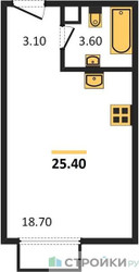 Планировка студии(квартира) площадью 25.4 квадратных метров в “ЖК ParkSide (Парксайд)”