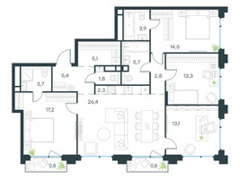 Планировка 4+ комнатной(квартира) площадью 116.8 квадратных метров в “ЖК Level Бауманская”