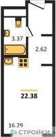 Планировка студии(апартаменты) площадью 22.38 квадратных метров в “ЖК Пятницкое 58 (Перец)”