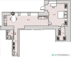 Планировка однокомнатной(апартаменты) площадью 60 квадратных метров в “ЖК Travelto Петровский Парк”