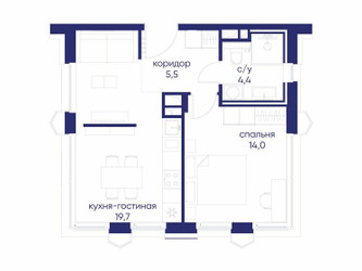 Планировка однокомнатной(квартира) площадью 43.62 квадратных метров в ЖК “ЖК Остров”