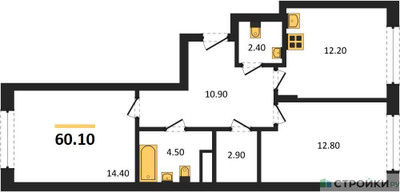 Планировка двухкомнатной(квартира) площадью 60.1 квадратных метров в ЖК “ЖК Переделкино Ближнее”