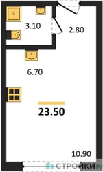 Планировка студии(квартира) площадью 23.5 квадратных метров в ЖК “ЖК Новый Зеленоград”