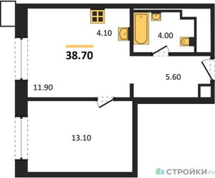 Планировка однокомнатной(апартаменты) площадью 38.7 квадратных метров в ЖК “ЖК Верейская 41”