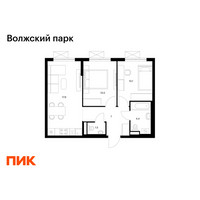 Планировка двухкомнатной(квартира) площадью 51.4 квадратных метров в “ЖК Волжский Парк”