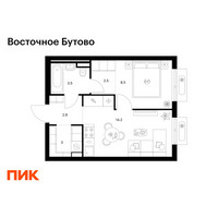 Планировка однокомнатной(квартира) площадью 34.6 квадратных метров в “ЖК Восточное Бутово”