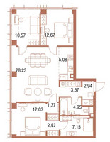 Планировка трехкомнатной(квартира) площадью 92.4 квадратных метров в “ЖК Симфония 34”