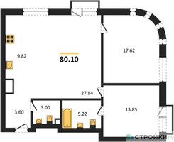 Планировка двухкомнатной(квартира) площадью 80.1 квадратных метров в “ЖК UNO Соколиная гора”