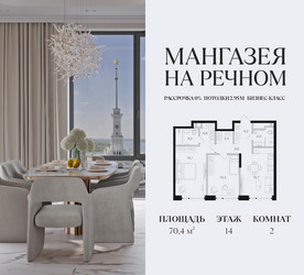 Планировка двухкомнатной(квартира) площадью 70.4 квадратных метров в ЖК “ЖК Мангазея на Речном”