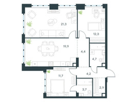 Планировка трехкомнатной(квартира) площадью 85.1 квадратных метров в “ЖК Левел Южнопортовая”