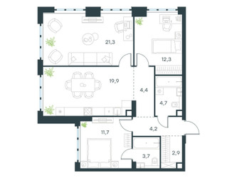 Планировка трехкомнатной(квартира) площадью 85.1 квадратных метров в ЖК “ЖК Левел Южнопортовая”