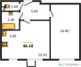 Планировка однокомнатной(квартира) площадью 46.1 квадратных метров в “ЖК Датский Квартал”