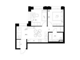 Планировка двухкомнатной(квартира) площадью 45.1 квадратных метров в “ЖК Москворечье”