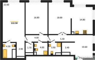 Планировка двухкомнатной(квартира) площадью 112.5 квадратных метров в “ЖК Крылатская 33”