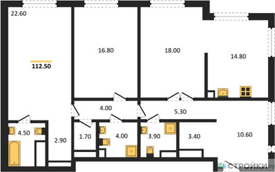 Планировка двухкомнатной(квартира) площадью 112.5 квадратных метров в ЖК “ЖК Крылатская 33”