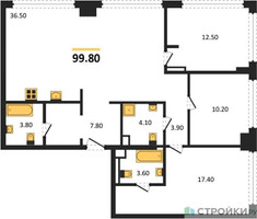 Планировка трехкомнатной(квартира) площадью 99.8 квадратных метров в “ЖК СТОУН Грэйн”