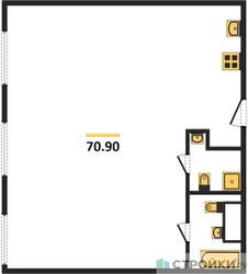 Планировка двухкомнатной(квартира) площадью 70.9 квадратных метров в ЖК “ЖК Nametkin Tower (Наметкин Тауэр)”