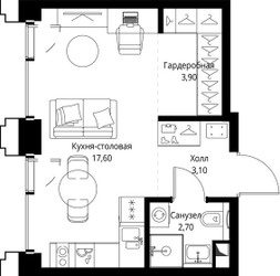 Планировка студии(квартира) площадью 27.5 квадратных метров в ЖК “ЖК СЕТ”