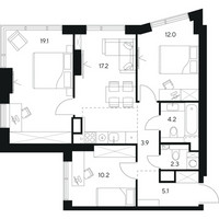 Планировка трехкомнатной(квартира) площадью 74 квадратных метров в “ЖК Нексус от Аквилон”