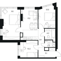 Планировка трехкомнатной(квартира) площадью 74 квадратных метров в ЖК “ЖК Нексус от Аквилон”
