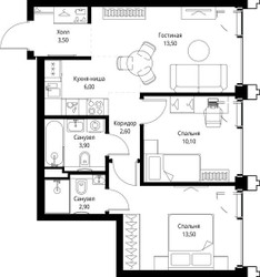 Планировка двухкомнатной(квартира) площадью 56.4 квадратных метров в ЖК “ЖК СЕТ”