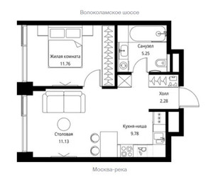 Планировка однокомнатной(квартира) площадью 40.2 квадратных метров в ЖК “ЖК City bay (Сити Бэй)”