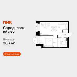 Планировка однокомнатной(квартира) площадью 38.7 квадратных метров в ЖК “ЖК Середневский лес”
