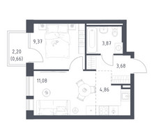 Планировка однокомнатной(квартира) площадью 33.52 квадратных метров в “ЖК Квартал Авиаторов”