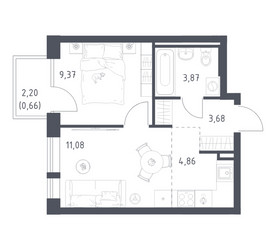 Планировка однокомнатной(квартира) площадью 33.52 квадратных метров в ЖК “ЖК Квартал Авиаторов”