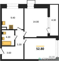 Планировка двухкомнатной(квартира) площадью 52.8 квадратных метров в “ЖК Прокшино”