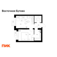 Планировка однокомнатной(квартира) площадью 35 квадратных метров в “ЖК Восточное Бутово”