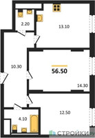 Планировка двухкомнатной(квартира) площадью 56.5 квадратных метров в “ЖК Переделкино Ближнее”