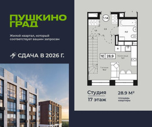 Планировка студии(квартира) площадью 28.9 квадратных метров в ЖК “ЖК Пушкино Град”