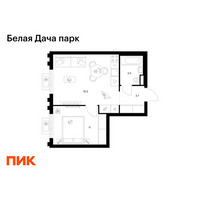 Планировка однокомнатной(квартира) площадью 37.5 квадратных метров в “ЖК Белая Дача парк”