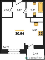 Планировка студии(квартира) площадью 30.95 квадратных метров в “ЖК ВОСТОК II”