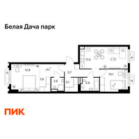 Планировка двухкомнатной(квартира) площадью 63.4 квадратных метров в “ЖК Белая Дача парк”