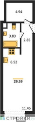 Планировка студии(апартаменты) площадью 29.59 квадратных метров в “ЖК N’ICE LOFT (Найс Лофт)”