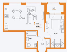 Планировка однокомнатной(квартира) площадью 50.17 квадратных метров в “ЖК Страна.Парковая”