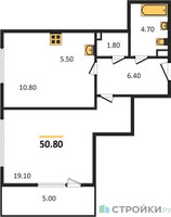 Планировка однокомнатной(квартира) площадью 50.8 квадратных метров в “Жилой квартал Новое Медведково”