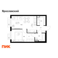 Планировка однокомнатной(квартира) площадью 37.4 квадратных метров в “ЖК Ярославский”